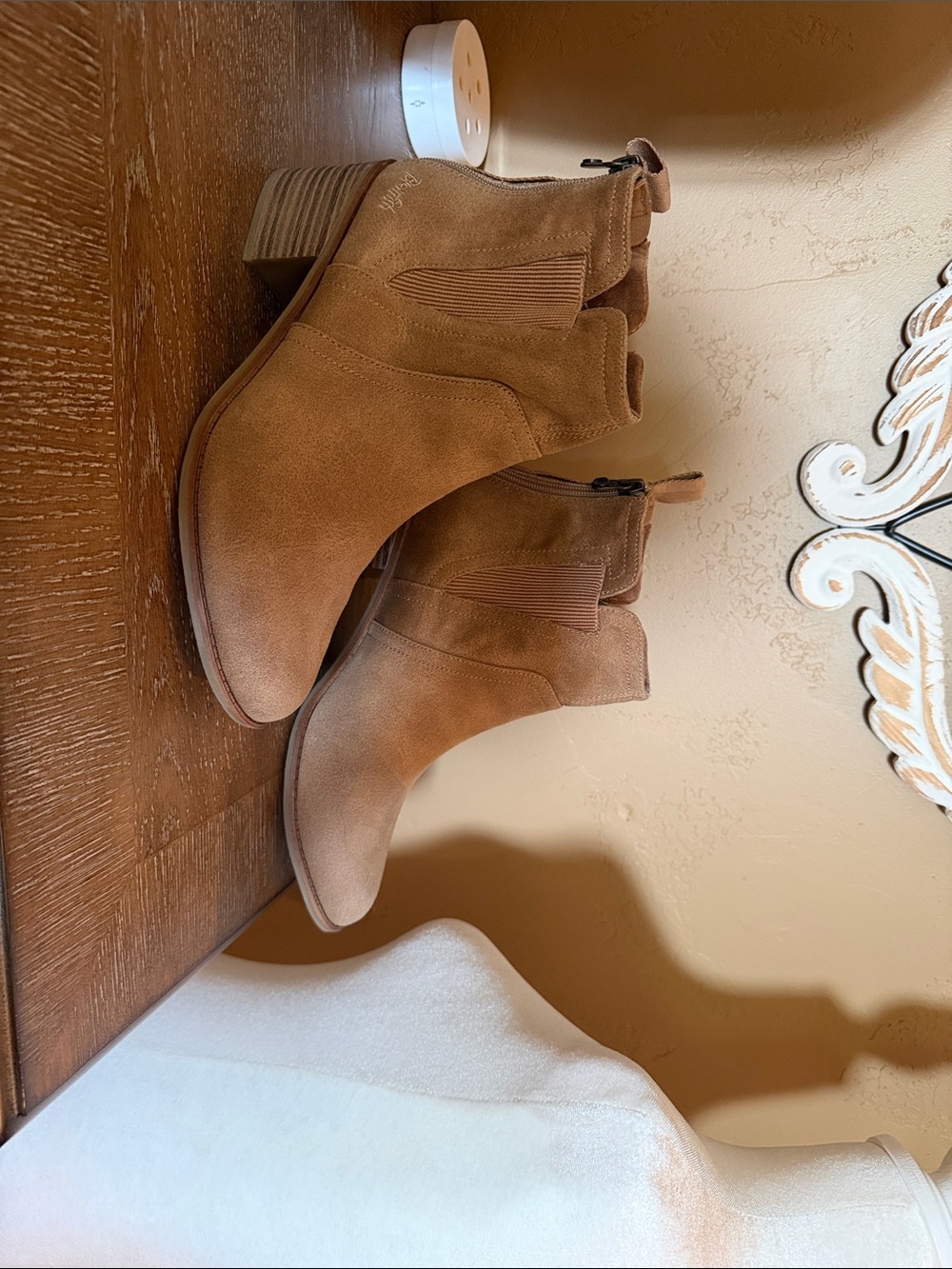 Blowfish Suede Ankle Booties in Tan and Light Tan